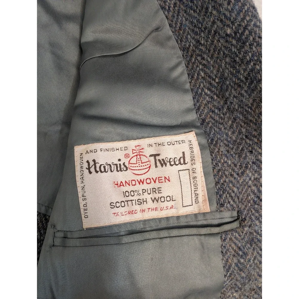 Men's VTG Joseph A Bank Blazer HARRIS TWEED SCOTTISH WOOL Gray Harringbone‎